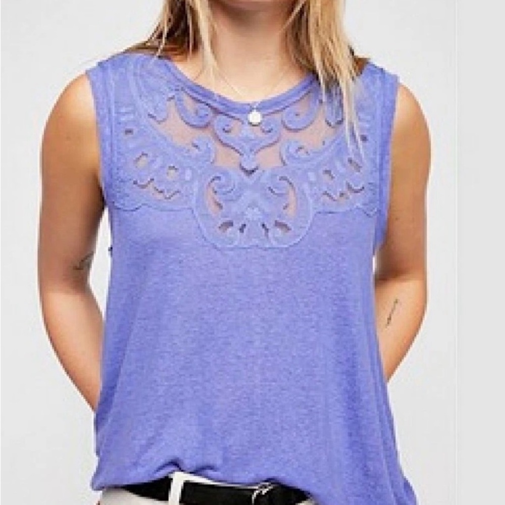 FREE PEOPLE “Meant To Be” Lilac Embroidered Tank Top - XS